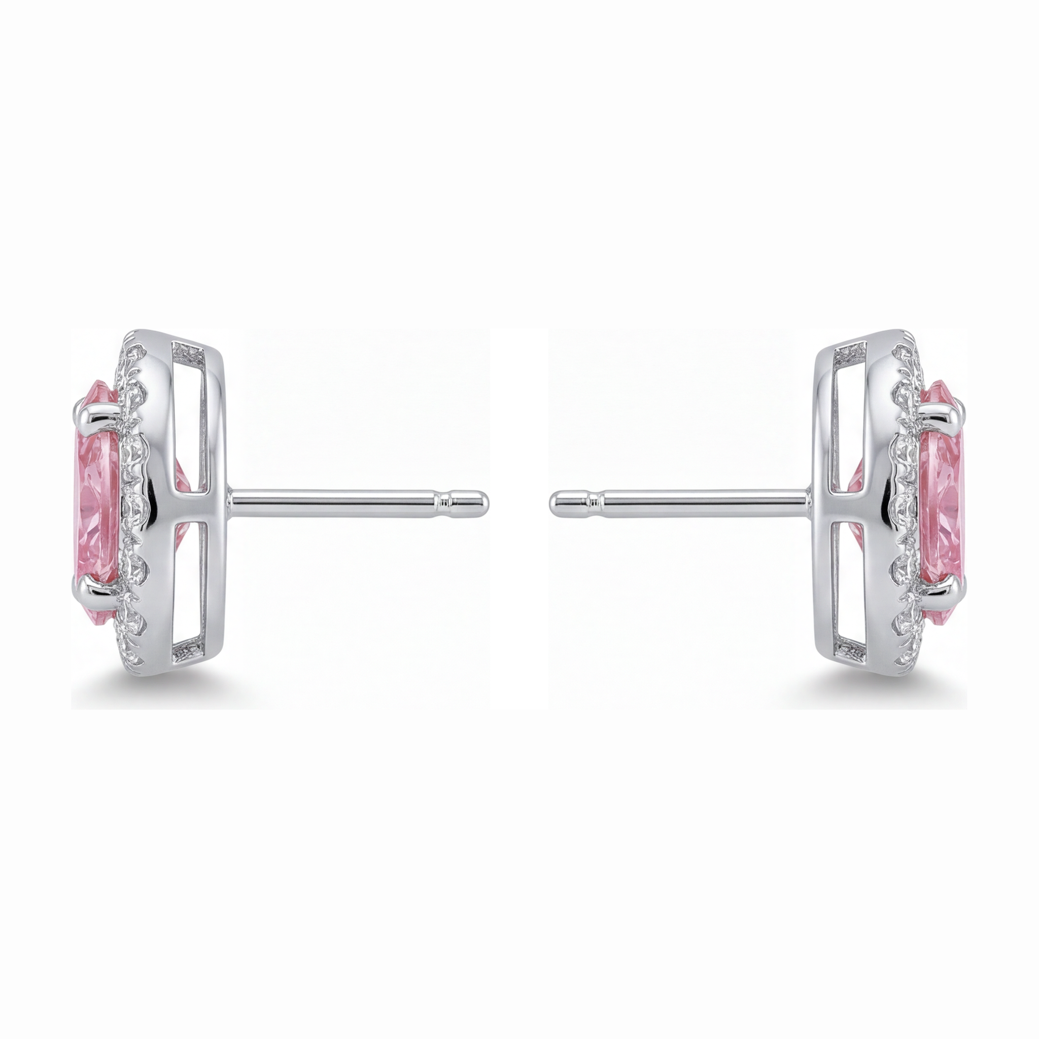 Pink Diamond Drop Earrings 2.5 Carat Lab Grown Oval Halo 14K White Gold