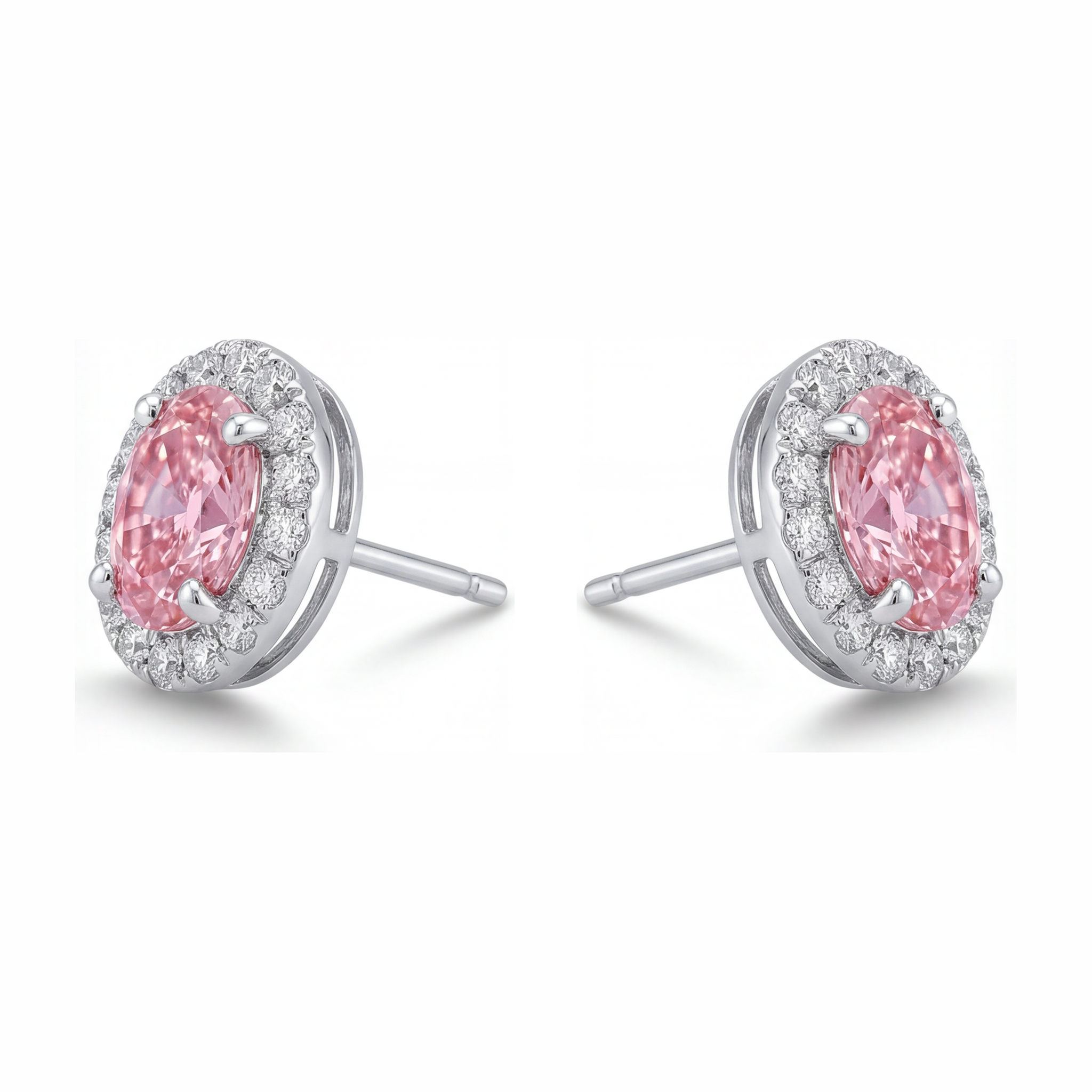 Pink Diamond Drop Earrings 2.5 Carat Lab Grown Oval Halo 14K White Gold