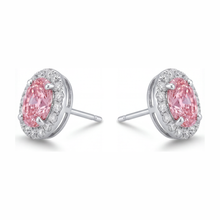Pink Diamond Drop Earrings 2.5 Carat Lab Grown Oval Halo 14K White Gold