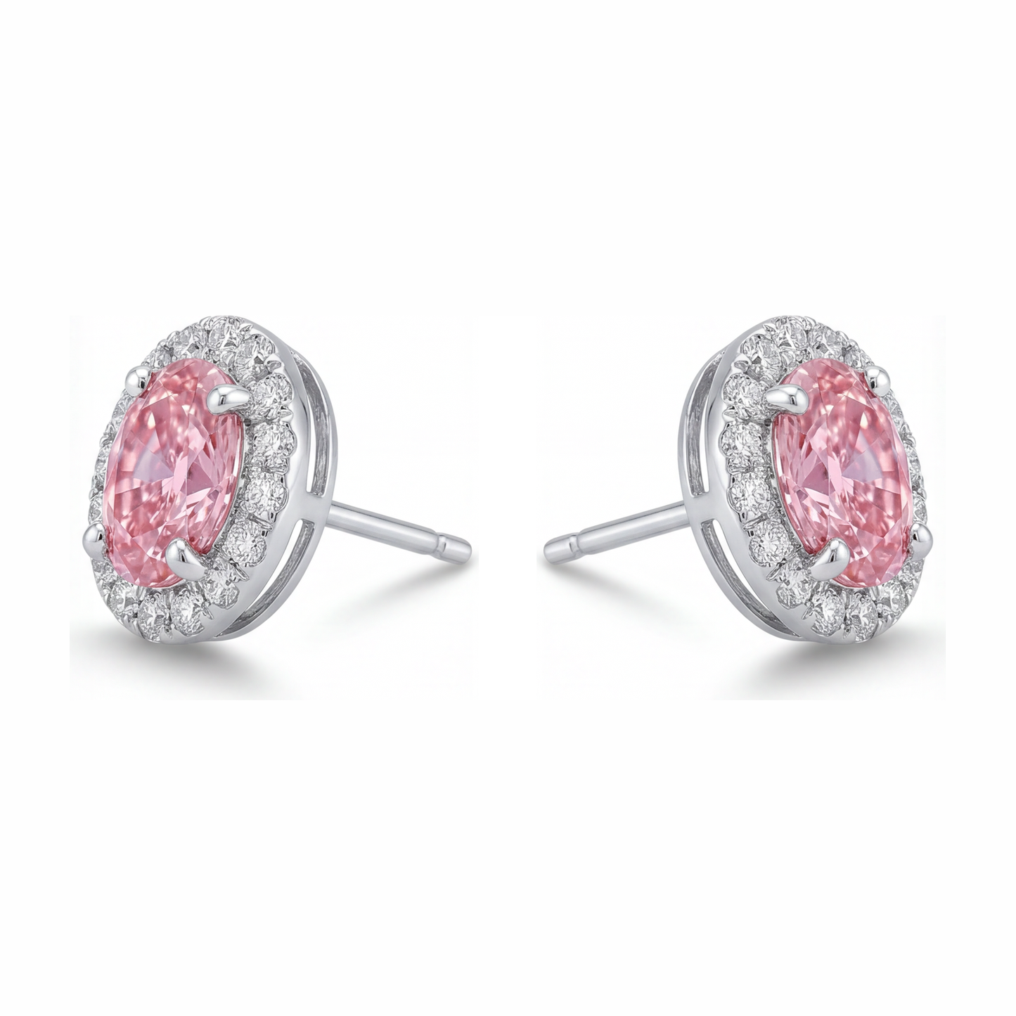 Pink Diamond Drop Earrings 2.5 Carat Lab Grown Oval Halo 14K White Gold