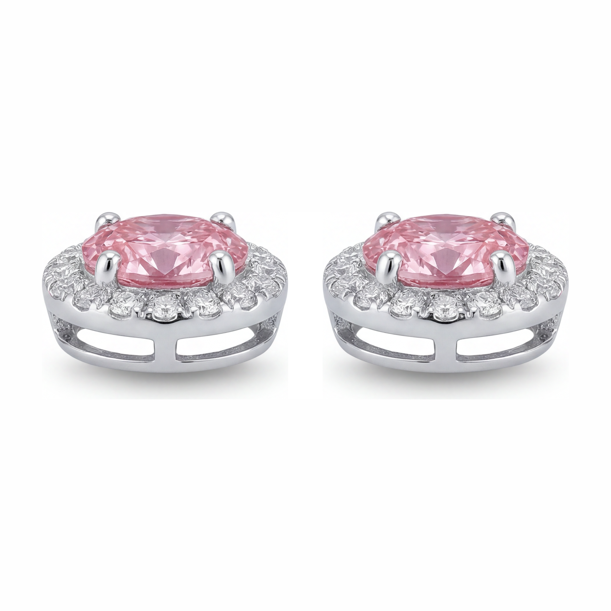 Pink Diamond Drop Earrings 2.5 Carat Lab Grown Oval Halo 14K White Gold