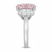 Pink Engagement Ring 2.5 Carat Lab Grown Oval Diamond Three Stone 14K White Gold