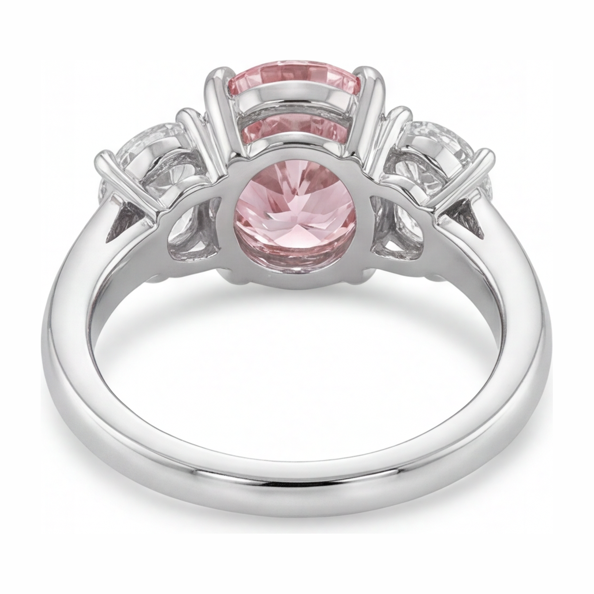 Pink Engagement Ring 2.5 Carat Lab Grown Oval Diamond Three Stone 14K White Gold
