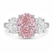 Pink Engagement Ring 2.5 Carat Lab Grown Oval Diamond Three Stone 14K White Gold