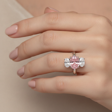 Pink Engagement Ring 2.5 Carat Lab Grown Oval Diamond Three Stone 14K White Gold