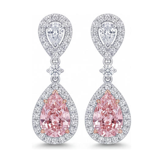 Pink Diamond Earrings 2.5 Carat Lab Grown Pear Halo 14K White Gold