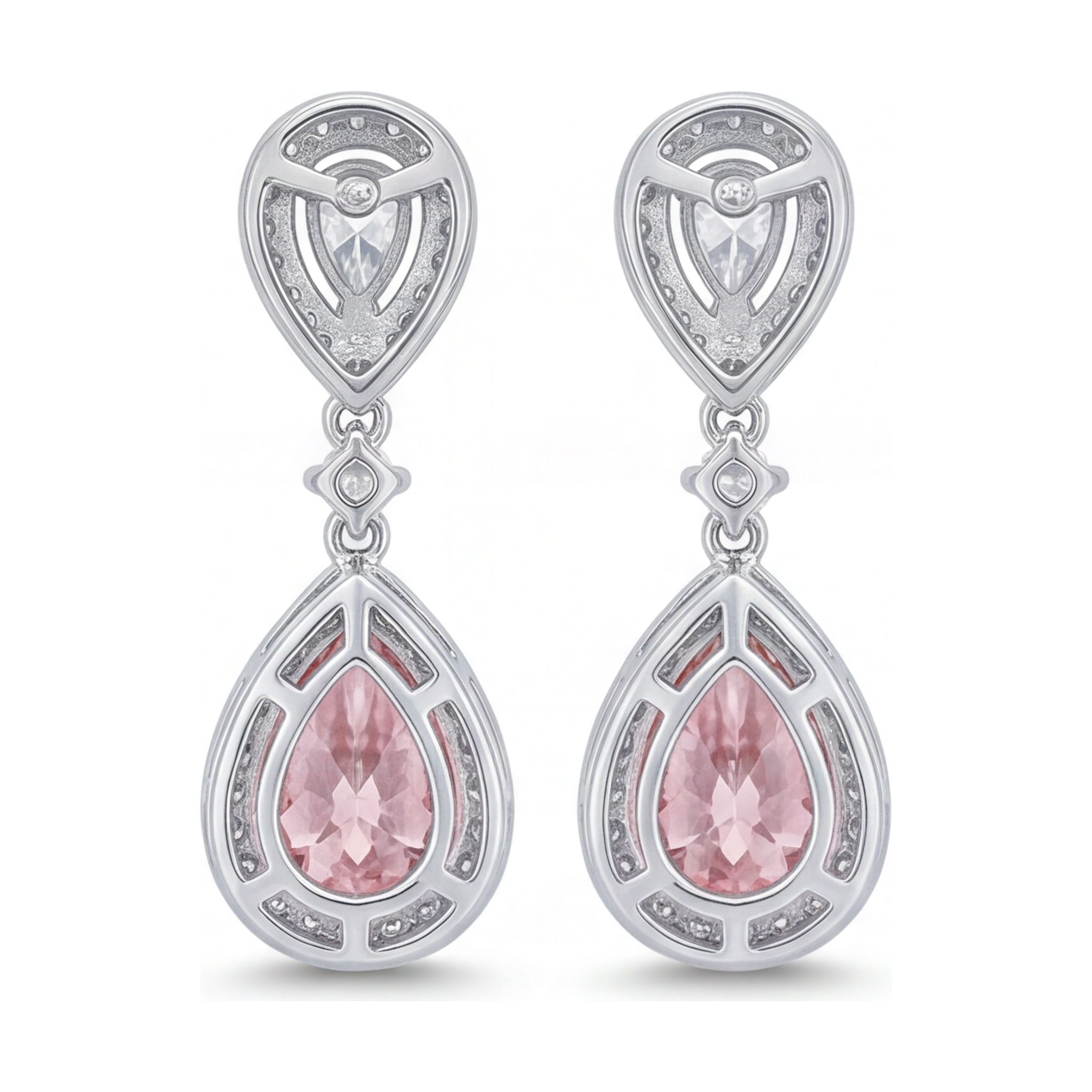 Pink Diamond Earrings 2.5 Carat Lab Grown Pear Halo 14K White Gold