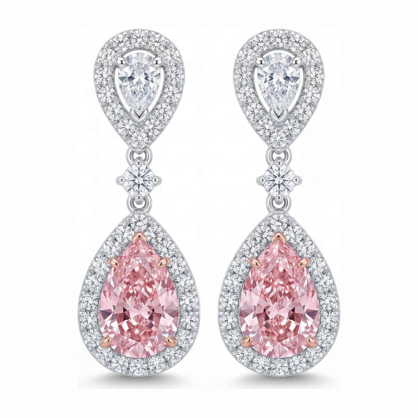 Pink Diamond Earrings 2.5 Carat Lab Grown Pear Halo 14K White Gold