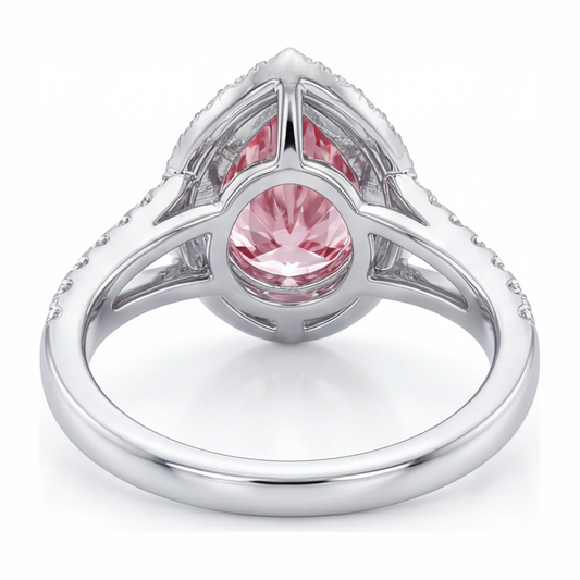 Pink Diamond Engagement Ring 2.5 Carat Lab Grown Pear Halo 14K White Gold
