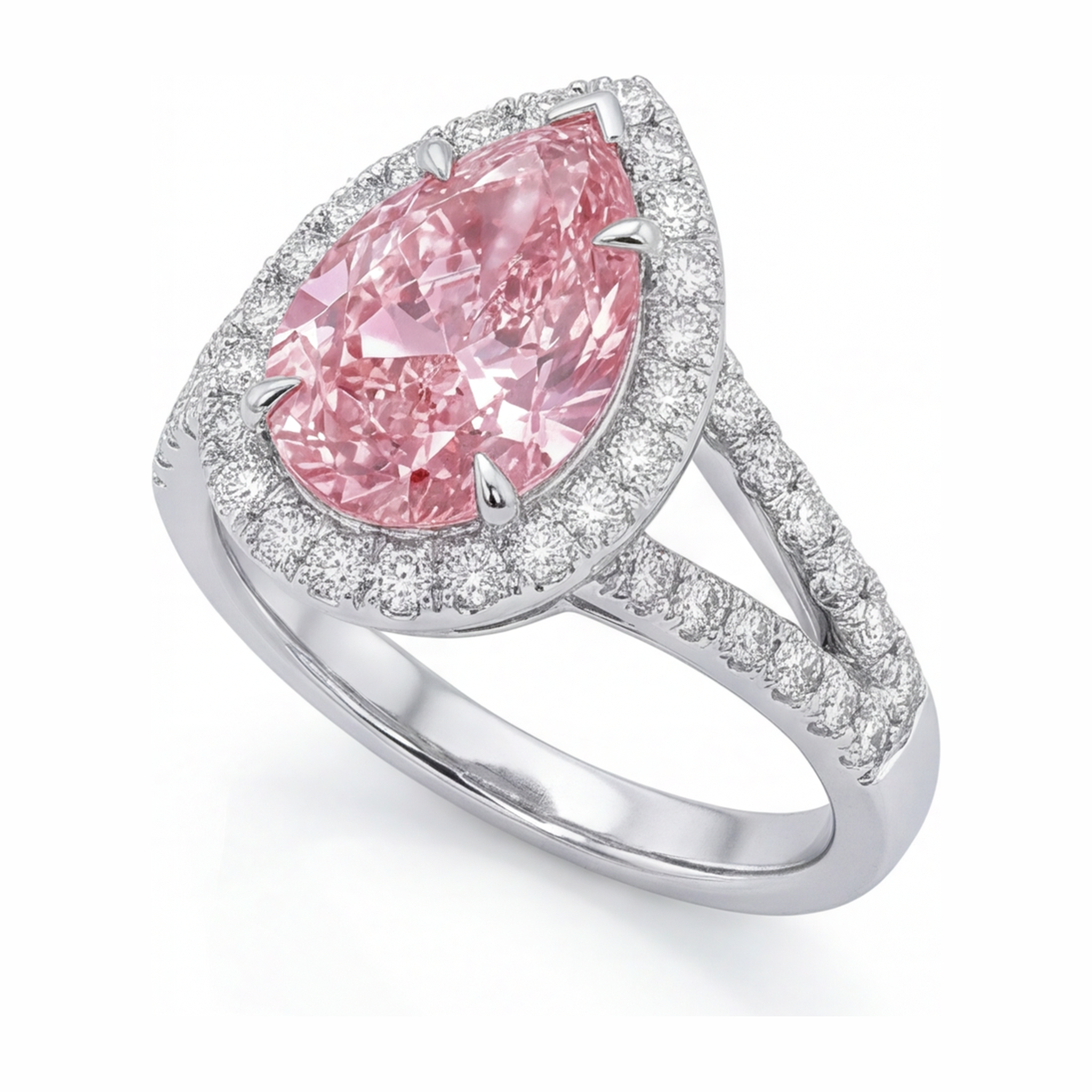 Pink Diamond Engagement Ring 2.5 Carat Lab Grown Pear Halo 14K White Gold