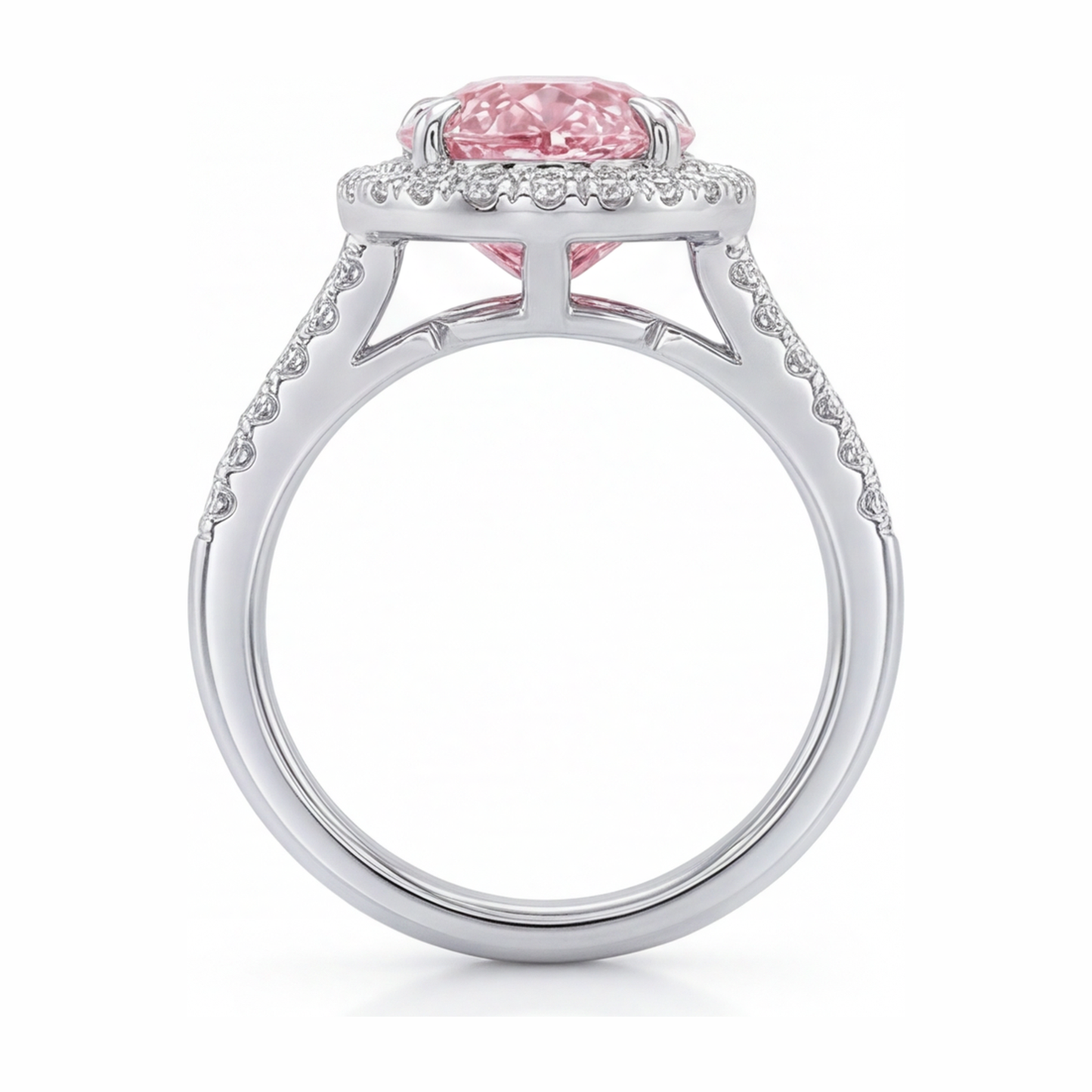 Pink Diamond Engagement Ring 2.5 Carat Lab Grown Pear Halo 14K White Gold