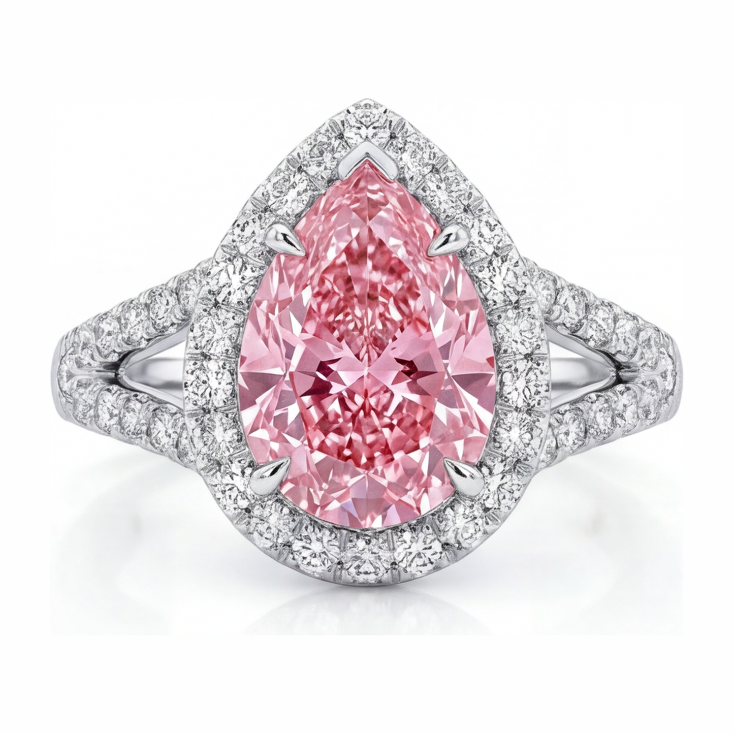 Pink Diamond Engagement Ring 2.5 Carat Lab Grown Pear Halo 14K White Gold