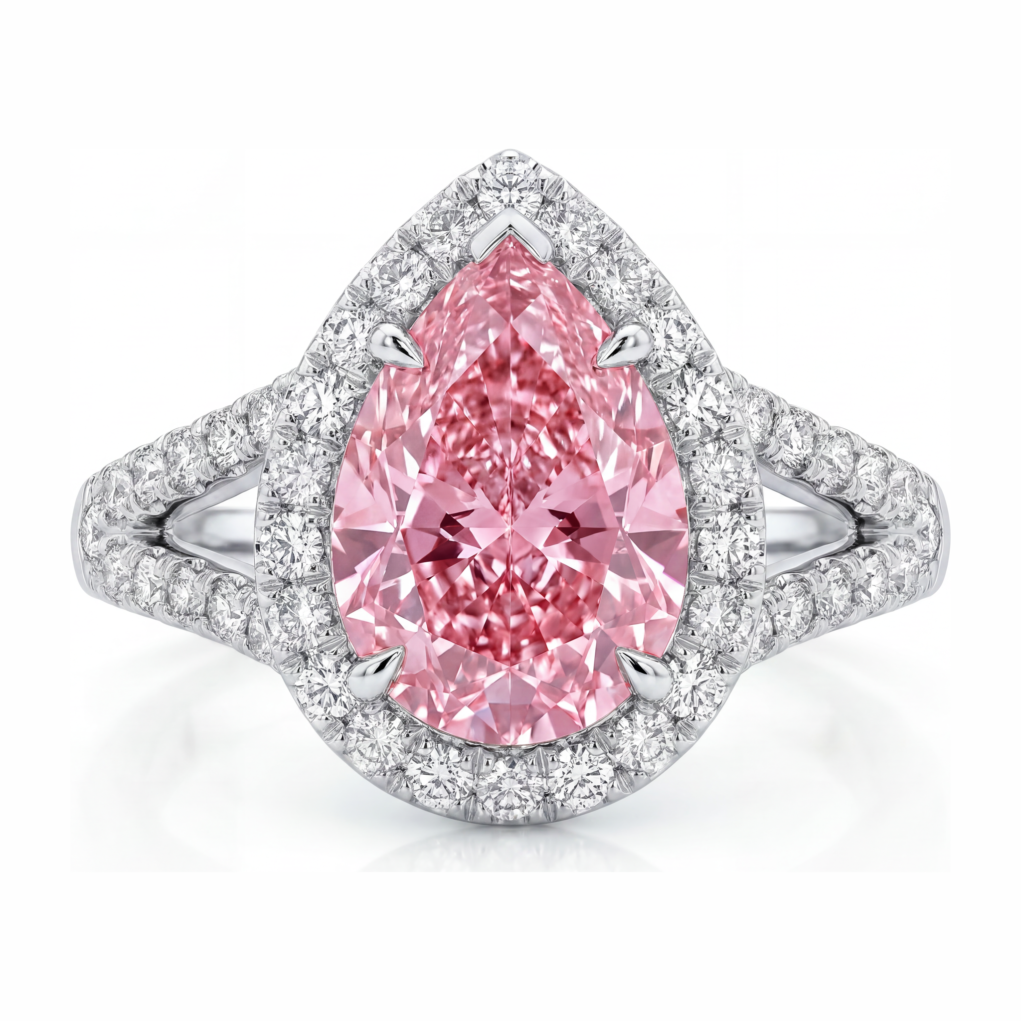 Pink Diamond Engagement Ring 2.5 Carat Lab Grown Pear Halo 14K White Gold