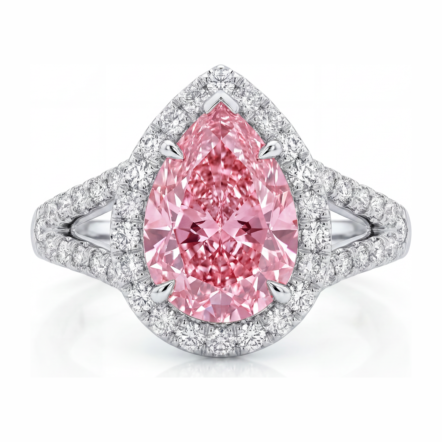 Pink Diamond Engagement Ring 2.5 Carat Lab Grown Pear Halo 14K White Gold