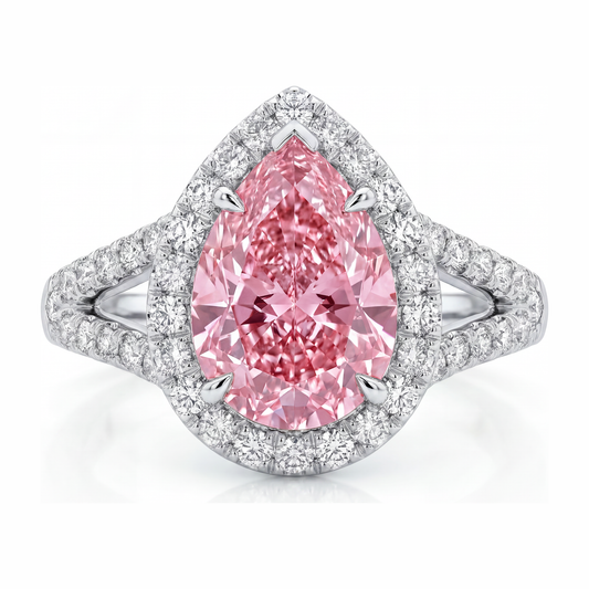 Pink Diamond Engagement Ring 2.5 Carat Lab Grown Pear Halo 14K White Gold