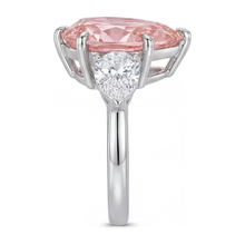 Pink Diamond Gold Ring 2.5 Carat Lab Grown Pear Three Stone 14K White