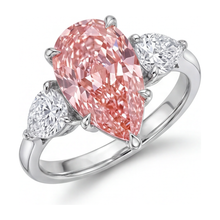 Pink Diamond Gold Ring 2.5 Carat Lab Grown Pear Three Stone 14K White