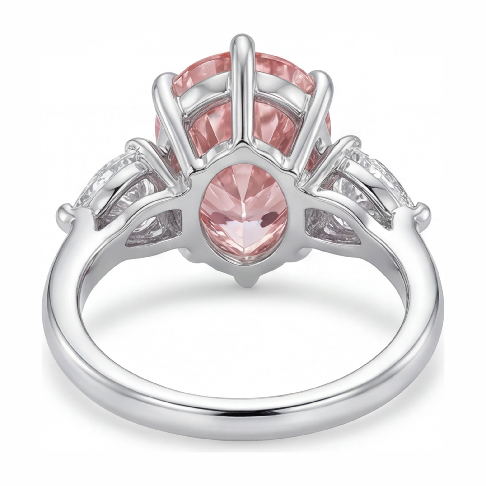 Pink Diamond Gold Ring 2.5 Carat Lab Grown Pear Three Stone 14K White