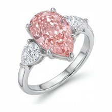 Pink Diamond Gold Ring 2.5 Carat Lab Grown Pear Three Stone 14K White