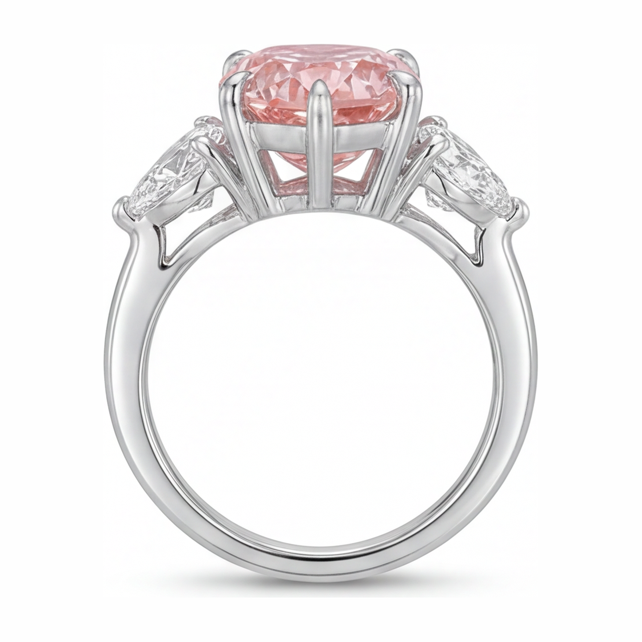 Pink Diamond Gold Ring 2.5 Carat Lab Grown Pear Three Stone 14K White