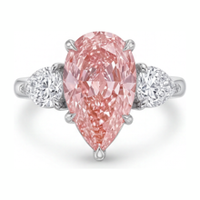 Pink Diamond Gold Ring 2.5 Carat Lab Grown Pear Three Stone 14K White