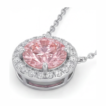 Pink Diamond Necklace 2.5 Carat Lab Grown Round Halo Pendant 14K White Gold