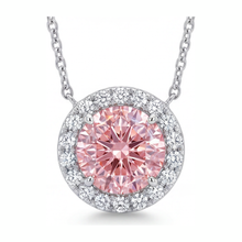 Pink Diamond Necklace 2.5 Carat Lab Grown Round Halo Pendant 14K White Gold