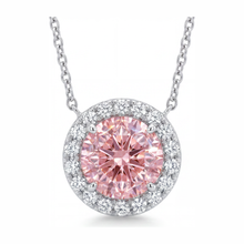 Pink Diamond Necklace 2.5 Carat Lab Grown Round Halo Pendant 14K White Gold
