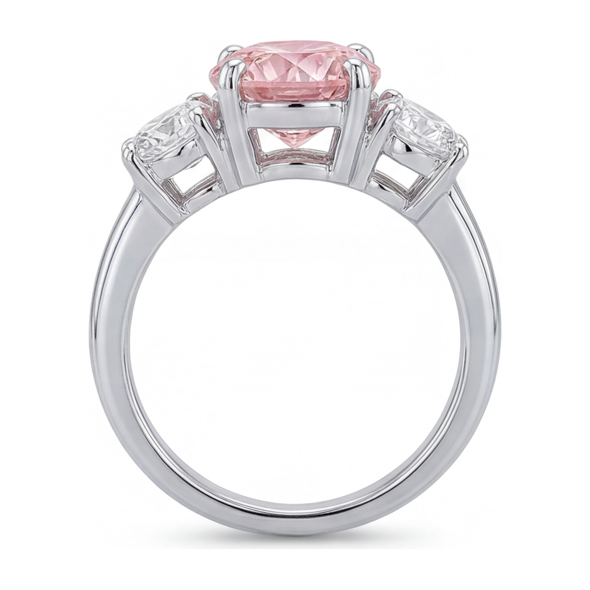 Pink Diamond Engagement Ring 2.5 Carat Lab Grown Round Three Stone 14K White Gold