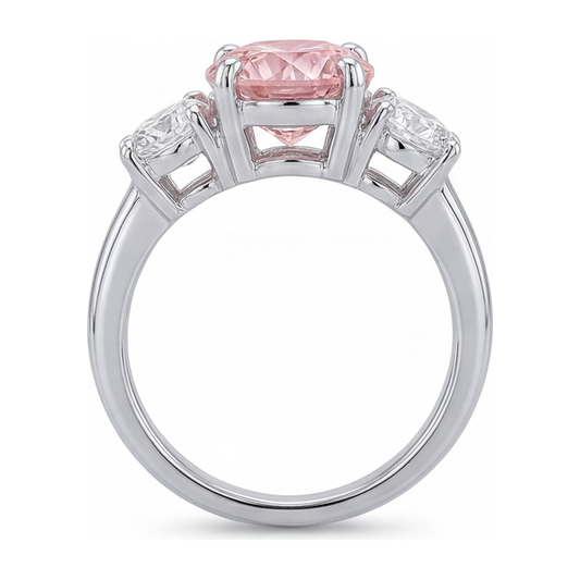 Pink Diamond Engagement Ring 2.5 Carat Lab Grown Round Three Stone 14K White Gold