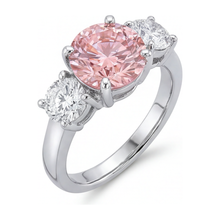 Pink Diamond Engagement Ring 2.5 Carat Lab Grown Round Three Stone 14K White Gold