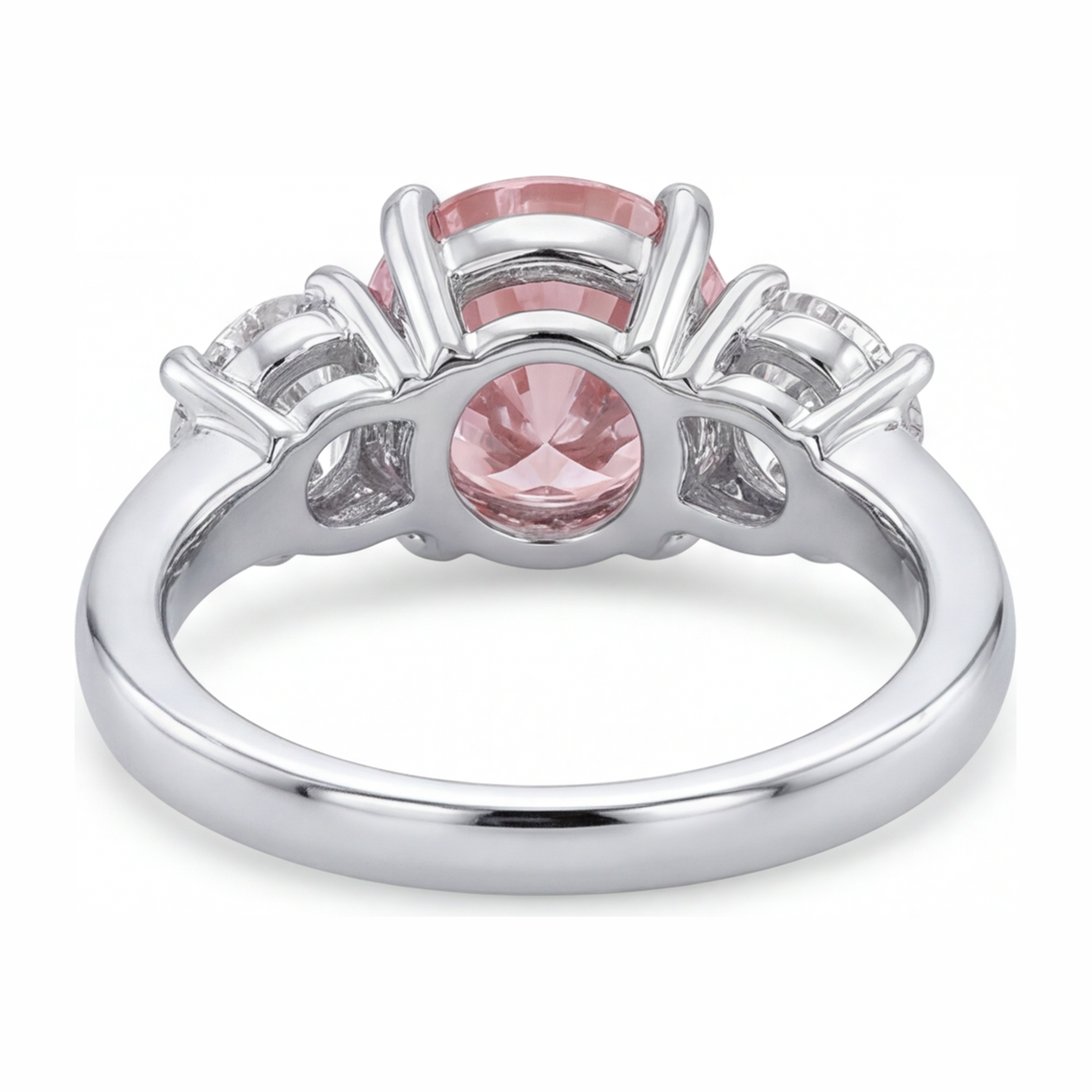 Pink Diamond Engagement Ring 2.5 Carat Lab Grown Round Three Stone 14K White Gold