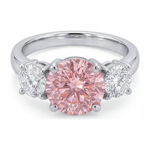 Pink Diamond Engagement Ring 2.5 Carat Lab Grown Round Three Stone 14K White Gold
