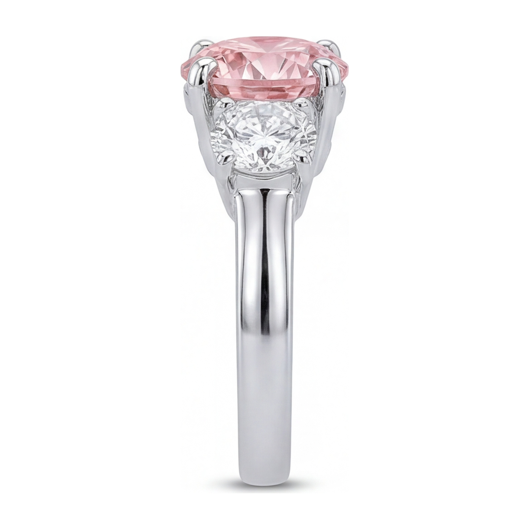 Pink Diamond Engagement Ring 2.5 Carat Lab Grown Round Three Stone 14K White Gold