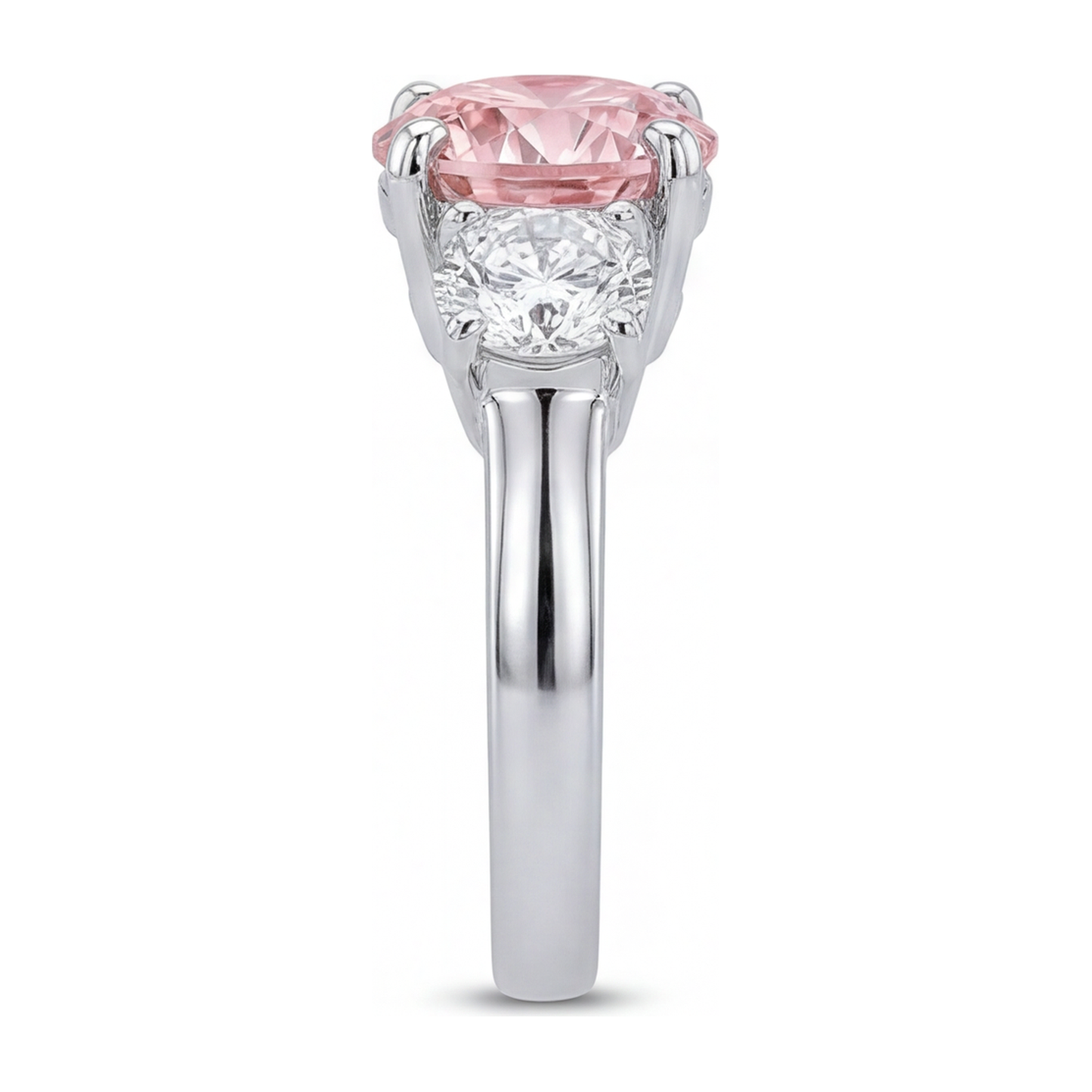 Pink Diamond Engagement Ring 2.5 Carat Lab Grown Round Three Stone 14K White Gold