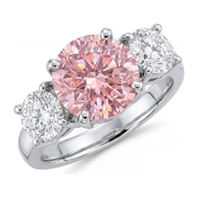 Pink Diamond Engagement Ring 2.5 Carat Lab Grown Round Three Stone 14K White Gold