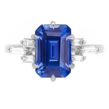 2.50 Carats Baguette Natural Earth Mined Diamond Anniversary Emerald Blue Sapphire Ring