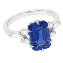 2.50 Carats Baguette Natural Earth Mined Diamond Anniversary Emerald Blue Sapphire Ring