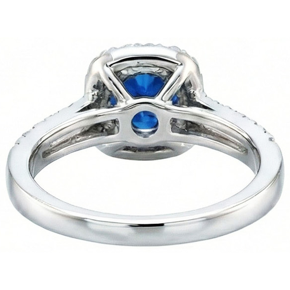 2.50 Carats Blue Sapphire And White Round Natural Earth Mined DIAMOND ( NOT LAB GROWN ) Ring White Gold