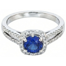 2.50 Carats Blue Sapphire And White Round Natural Earth Mined DIAMOND ( NOT LAB GROWN ) Ring White Gold