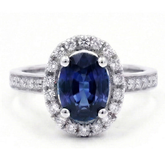 2.50 Carats Ceylon Blue Sapphire And Natural Earth Mined DIAMOND ( NOT LAB GROWN )s Ring White Gold 14K