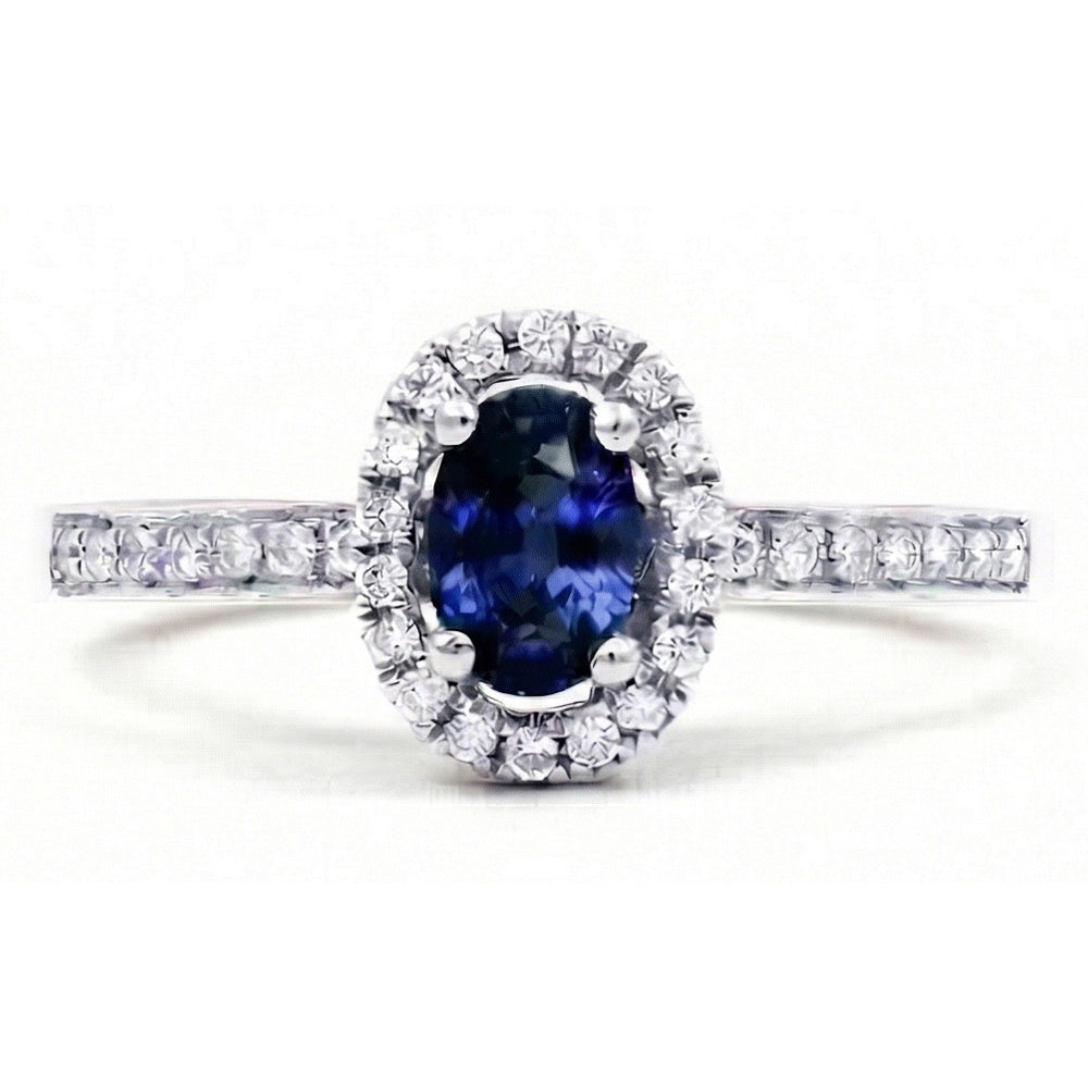 2.50 Carats Ceylon Blue Sapphire And Natural Earth Mined DIAMOND ( NOT LAB GROWN )s Ring White Gold 14K
