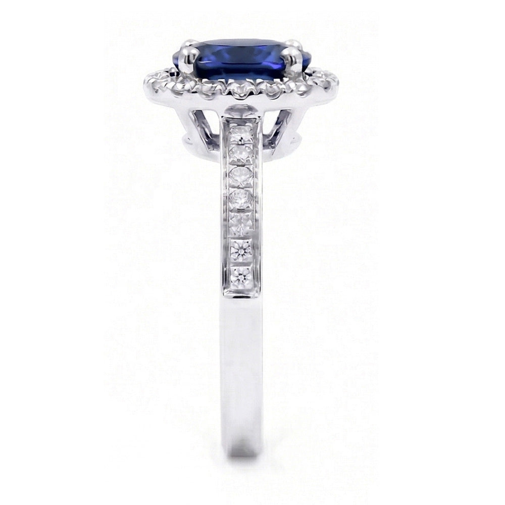 2.50 Carats Ceylon Blue Sapphire And Natural Earth Mined DIAMOND ( NOT LAB GROWN )s Ring White Gold 14K