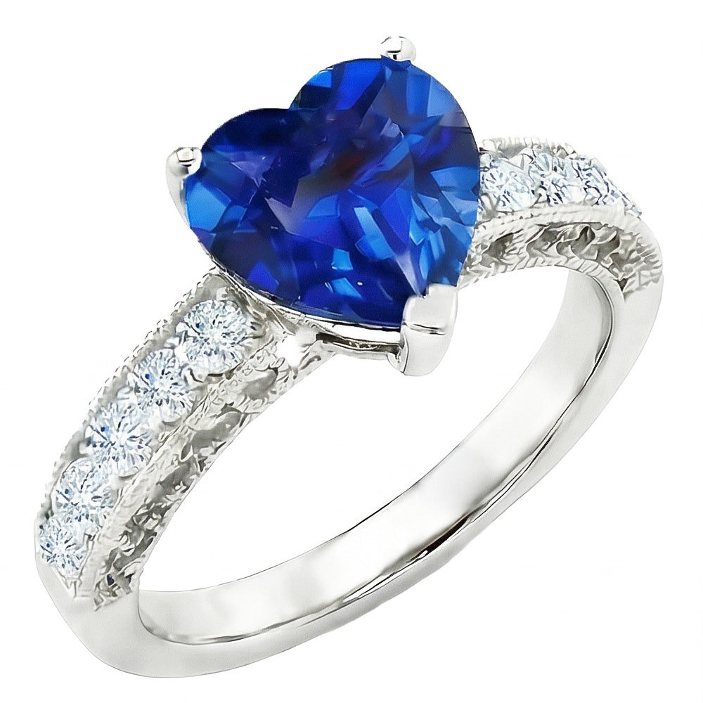 2.50 Carats Heart Cut Ceylon Blue Sapphire Natural Earth Mined Diamond Engagement Ring