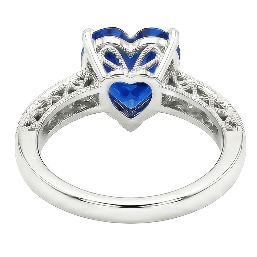 2.50 Carats Heart Cut Ceylon Blue Sapphire Natural Earth Mined Diamond Engagement Ring