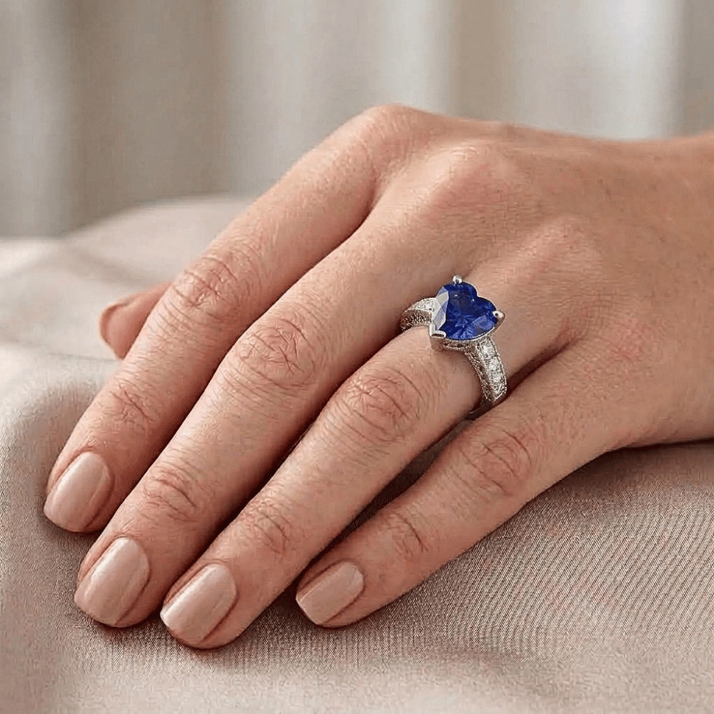 2.50 Carats Heart Cut Ceylon Blue Sapphire Natural Earth Mined Diamond Engagement Ring