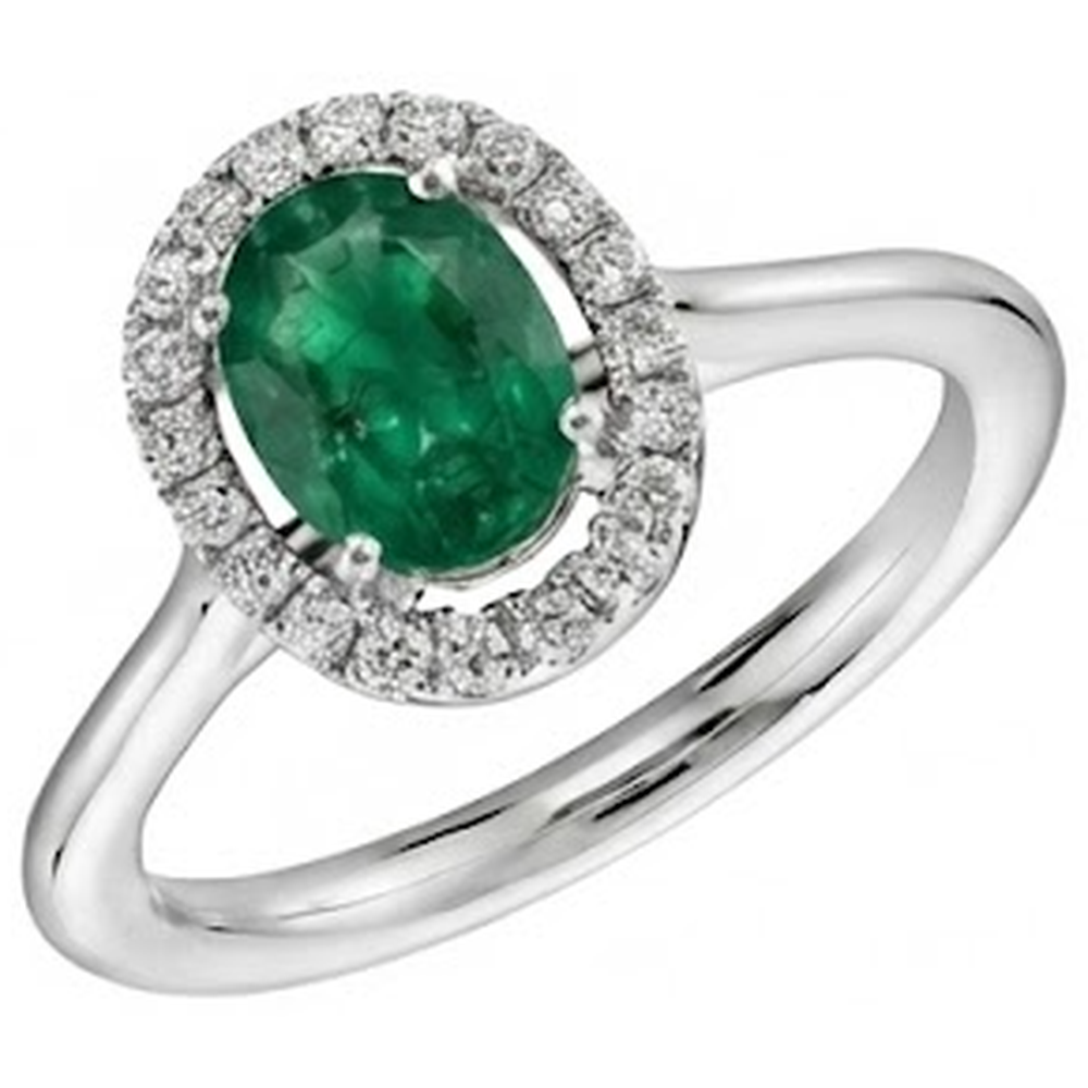 2.50 Carats Prong Set Green Emerald And Natural Earth Mined Diamonds Wedding Ring White Gold