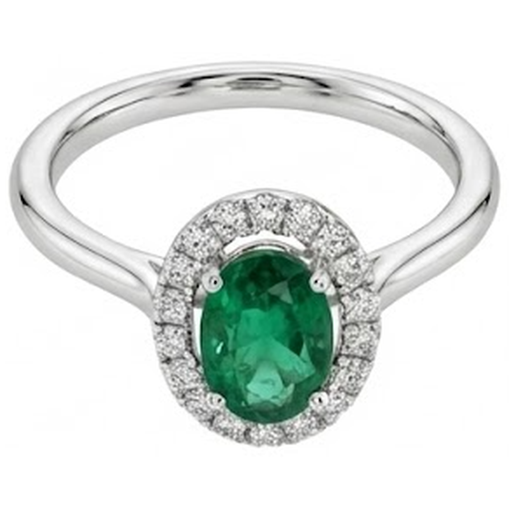 2.50 Carats Prong Set Green Emerald And Natural Earth Mined Diamonds Wedding Ring White Gold