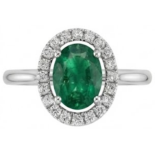 2.50 Carats Prong Set Green Emerald And Natural Earth Mined Diamonds Wedding Ring White Gold