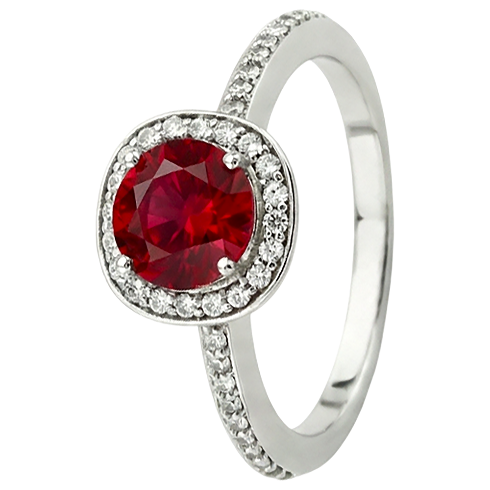 2.50 Carats Red And White Round Ruby Ring Jewellery White Gold 14K